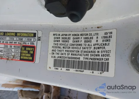 2010 Honda Insight Ex z USA, uszkodzony, nr VIN JHMZE2H79AS006048